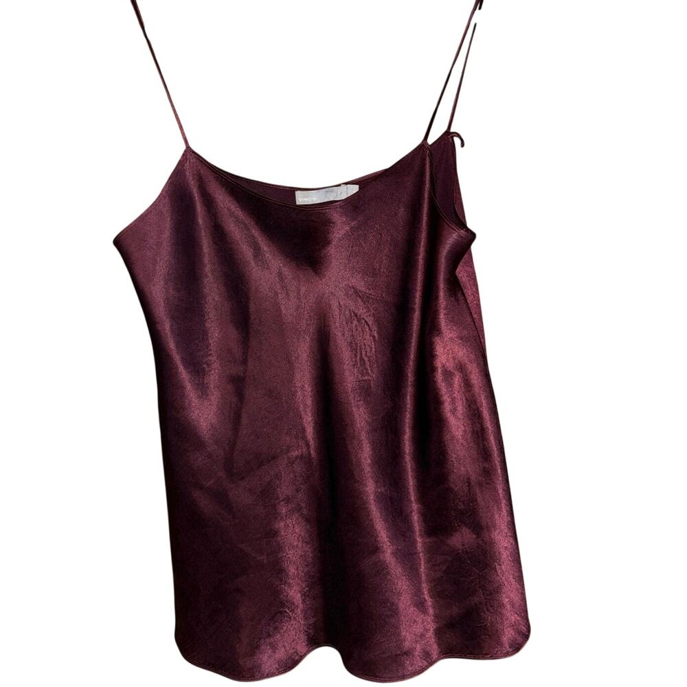 Vince women’s burgundy satin flowy cami tank top (medium)